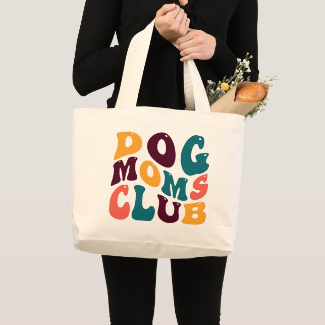 Dog Moms Club Souvenir Retro Style Groovy Large Tote Bag (Front (Product))