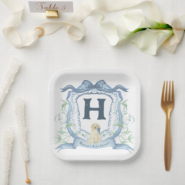 Dog Monogram Blue Paper Plate (Wedding)