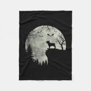 Dog Moon Howl In Forest Halloween Dog Frenchie Fleece Blanket