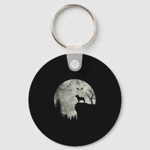 Dog Moon Howl In Forest Halloween Dog Frenchie Key Ring