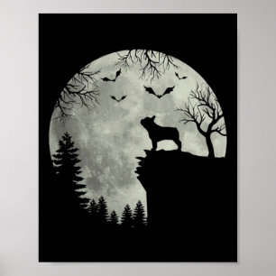 Dog Moon Howl In Forest Halloween Dog Frenchie Poster