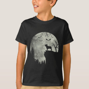 Dog Moon Howl In Forest Halloween Dog Frenchie T-Shirt