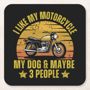 Dog Motorcycle Square Paper Coaster