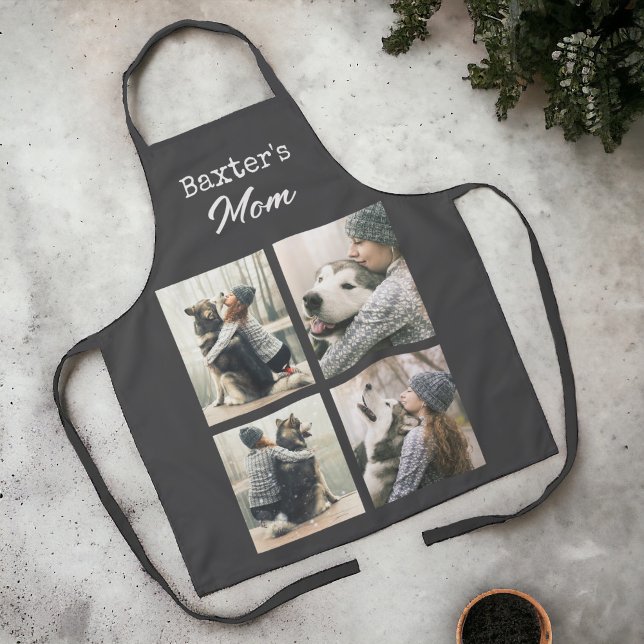 Dog Mum 4 Photo Template Apron (Personalize with 4 pet photos and your dog's name.)