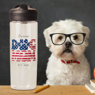 Dog Mum American Flag Grunge Red White Blue  Water Bottle