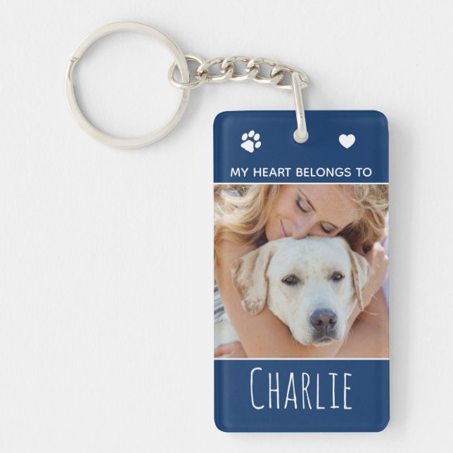 Dog Mum Blue Photo Key Ring (Front)