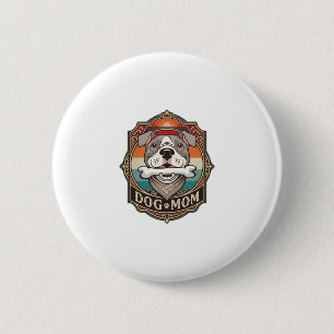 Dog Mum Bone Bandanna Vintage Frame_1 6 Cm Round Badge