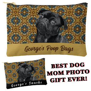 Dog Mum Brown Gold Photo Personalised Poop Bg  Accessory Pouch