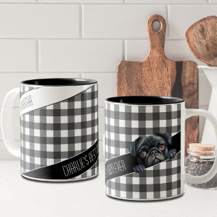 Dog Mum Buffalo Plaid White Black Pug Custom  Two-Tone Coffee Mug