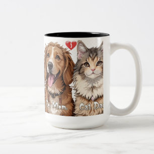 Dog Mum & Cat Dad – Funny Pet Parent Design Two-Tone Coffee Mug