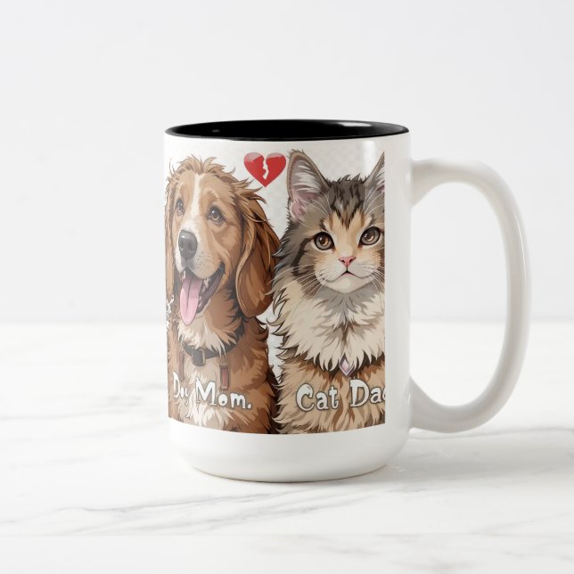 Dog Mum & Cat Dad – Funny Pet Parent Design Two-Tone Coffee Mug (Right)