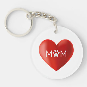 Dog Mum, Cat Mum with Paw on Heart Key Ring