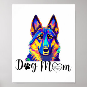 Dog Mum Cool Colourful German Shepherd Heart Paw P Poster