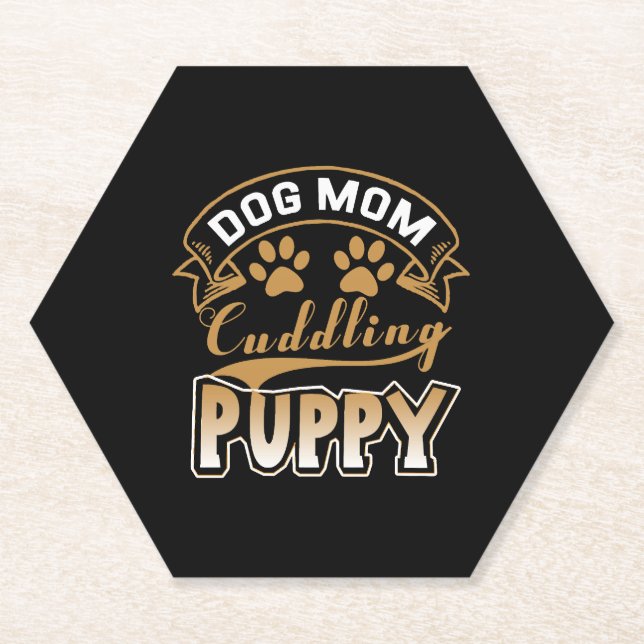Dog Mum Cuddling Puppy   Paper Coaster (Front)