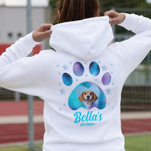 Dog Mum Custom Paw Photo Blue Glitter Hoodie