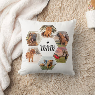 Dog Mum Custom Pet Hexagon Photo Collage with Name Cushion