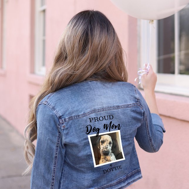 Dog Mum Custom Photo Denim Jacket (Proud dog mom personalized photo dog denim jacket)