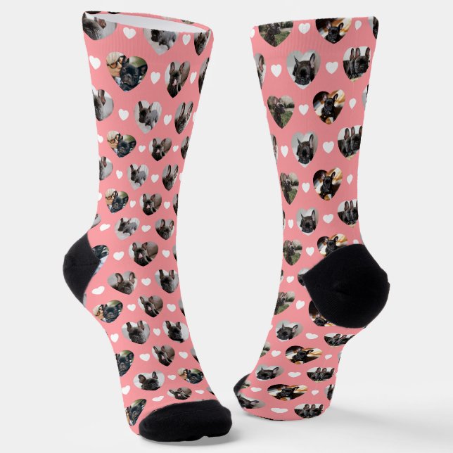 Dog Mum Cute 10 Custom Pet Dog Heart Photos Socks (Angled)