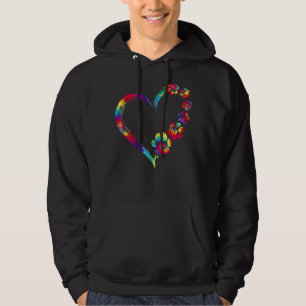 Dog Mum Dad Puppy Love Dogs Paw Print Heart Tie Dy Hoodie