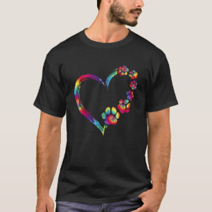 Dog Mum Dad Puppy Love Dogs Paw Print Heart Tie Dy T-Shirt
