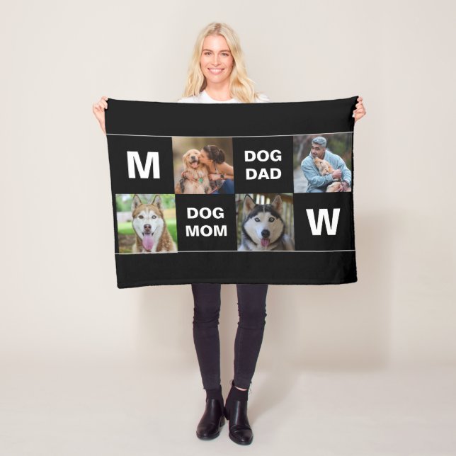 Dog Mum Dog Dad Custom Photo Collage Fleece Blanket (In Situ)