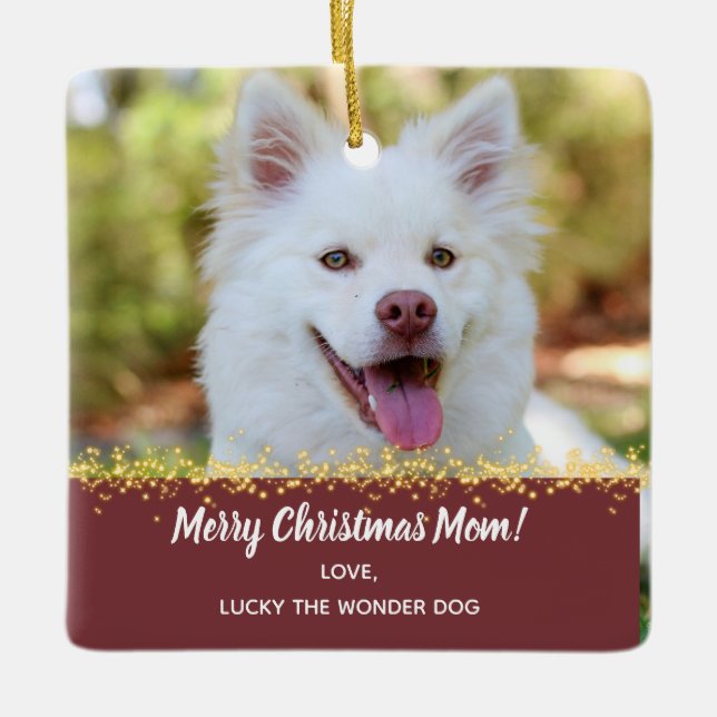 Dog Mum Dog Dad Pet Christmas Holiday Photo Ceramic Ornament (Front)