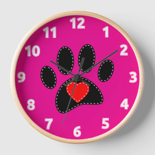 Dog Mum Drawing Hot Pink Clock