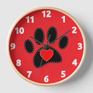Dog Mum Drawing Red Clock