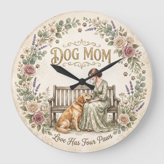Dog Mum Floral Wall Clock (Front)