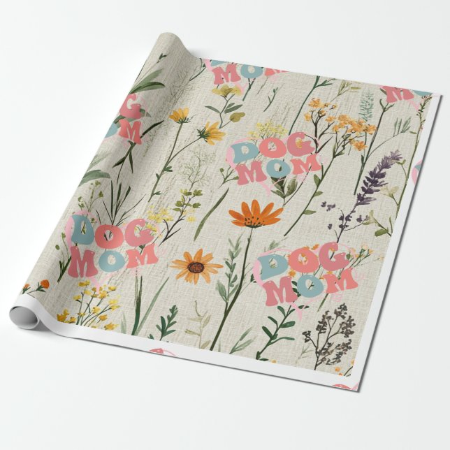 dog mum  floral  wrapping paper (Unrolled)