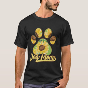 Dog Mum Funny Paw Sunflower Pattern Gift T-Shirt