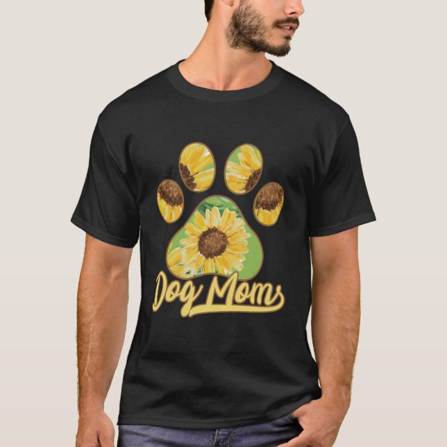 Dog Mum Funny Paw Sunflower Pattern Gift T-Shirt (Front)