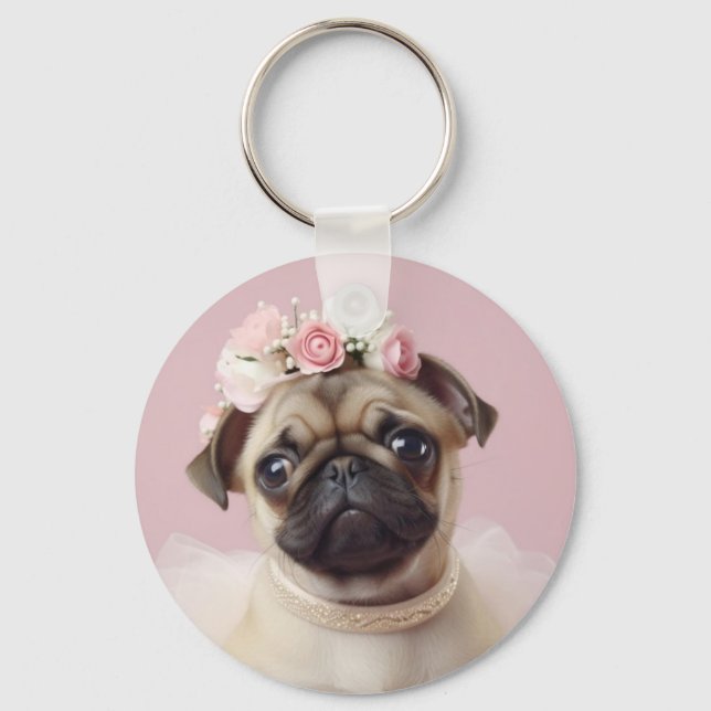 Dog Mum Fur Life Pug Photo Custom Key Ring (Front)