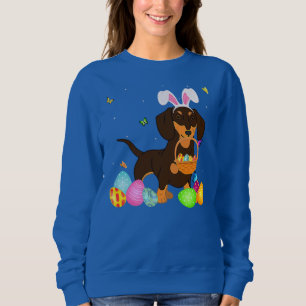 Dog Mum Gift Cute Bunny Dachshund Eggs Easter Day Sweatshirt