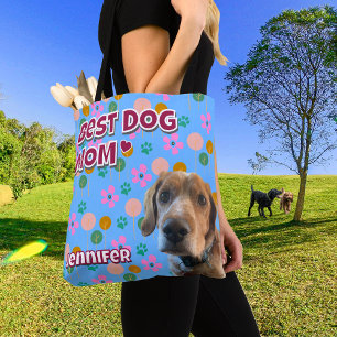 Dog Mum Gift For Friend, Custom Pet Photo Birthday Tote Bag