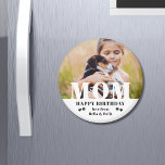Dog Mum Happy Birthday Modern Personalised Photo Magnet<br><div class="desc">Dog Mum Happy Birthday Modern Personalised Photo Magnets. This modern design features a "MOM" white text overlay on your favourite photo on a white background with the editable text "Happy Birthday (your text and name)" is written in modern typography accented with paw prints. Personalise the text by editing the text...</div>