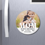 Dog Mum Happy Birthday Modern Personalised Photo Magnet<br><div class="desc">Dog Mum Happy Birthday Modern Personalised Photo Magnets. This modern design features a "MOM" white text overlay on your favourite photo on a white background with the editable text "Happy Birthday (your text and name)" is written in modern typography accented with paw prints. Personalise the text by editing the text...</div>