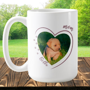 Dog Mum Heart Photo Paw Prints with Pet Name Coffee Mug