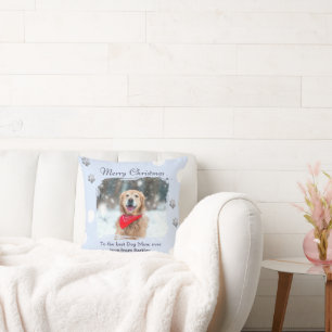 Dog Mum Ice Blue Pet Photo Christmas Cushion