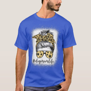 Dog Mum Life Messy Bun Bandanna Leopard Print Funn T-Shirt