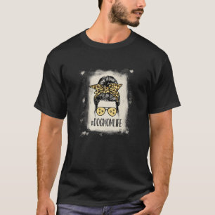 Dog Mum Life Messy Bun Leopard Bleached Funny Dog T-Shirt