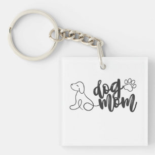 Dog Mum Line Art Design Minimalist Dog Lover Key Ring