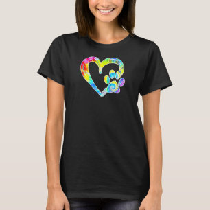 Dog Mum Love Dogs Paw Heart I Love Cats Tie Dye T-Shirt