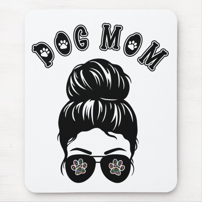 Dog Mum Messy Bun Black & White Art Mouse Mat (Front)