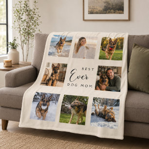 Dog Mum Mother champagne ivory photo collage Fleece Blanket