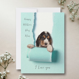 Dog Mum Mothers Day Card Ripped Paper Dog Peeking