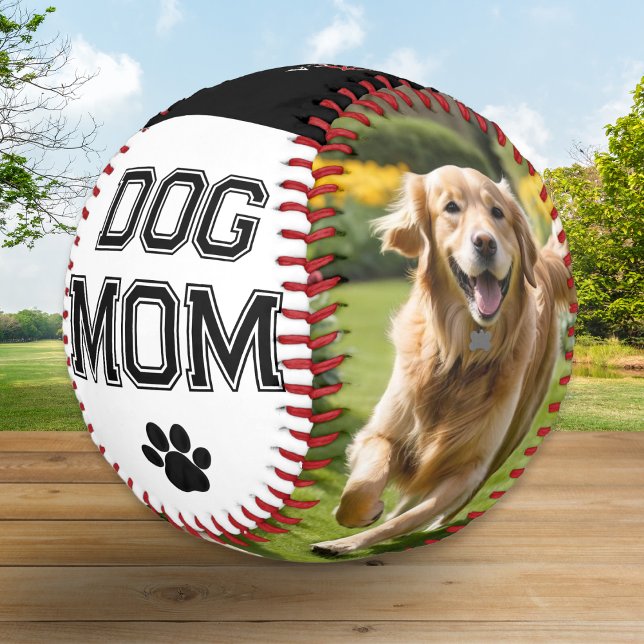 Dog Mum Mother's Day Pet Photos Monogrammed Baseball (A stylish baseball for the Dog Mom, to personalize with two custom pet photos and a monogram)