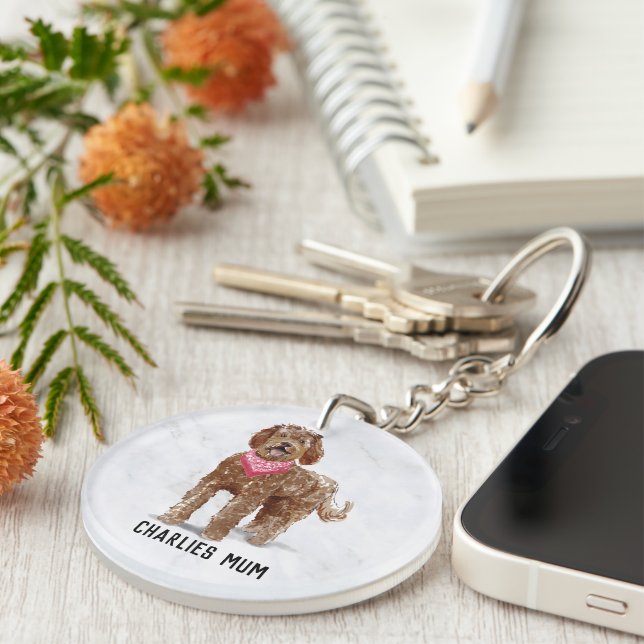 Dog Mum/Mum Labradoodle Key Ring Personalised (Front Right)