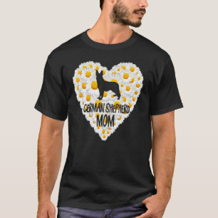 Dog Mum On Love Heart White Daisy Flowers German S T-Shirt