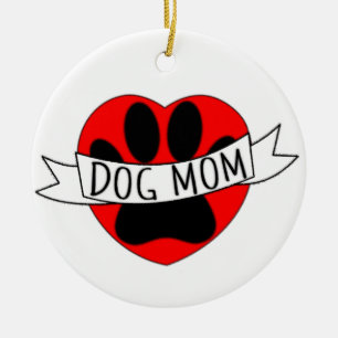 Dog Mum Paw And Red Heart Drawing Ceramic Tree Decoration